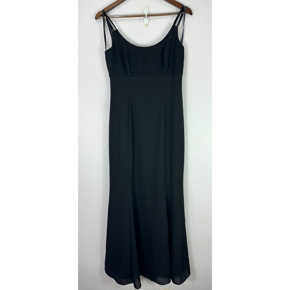 Laundry by Shelli Segal Maxi Dress Womens 6 Black Embroidered Evening Gown 90s